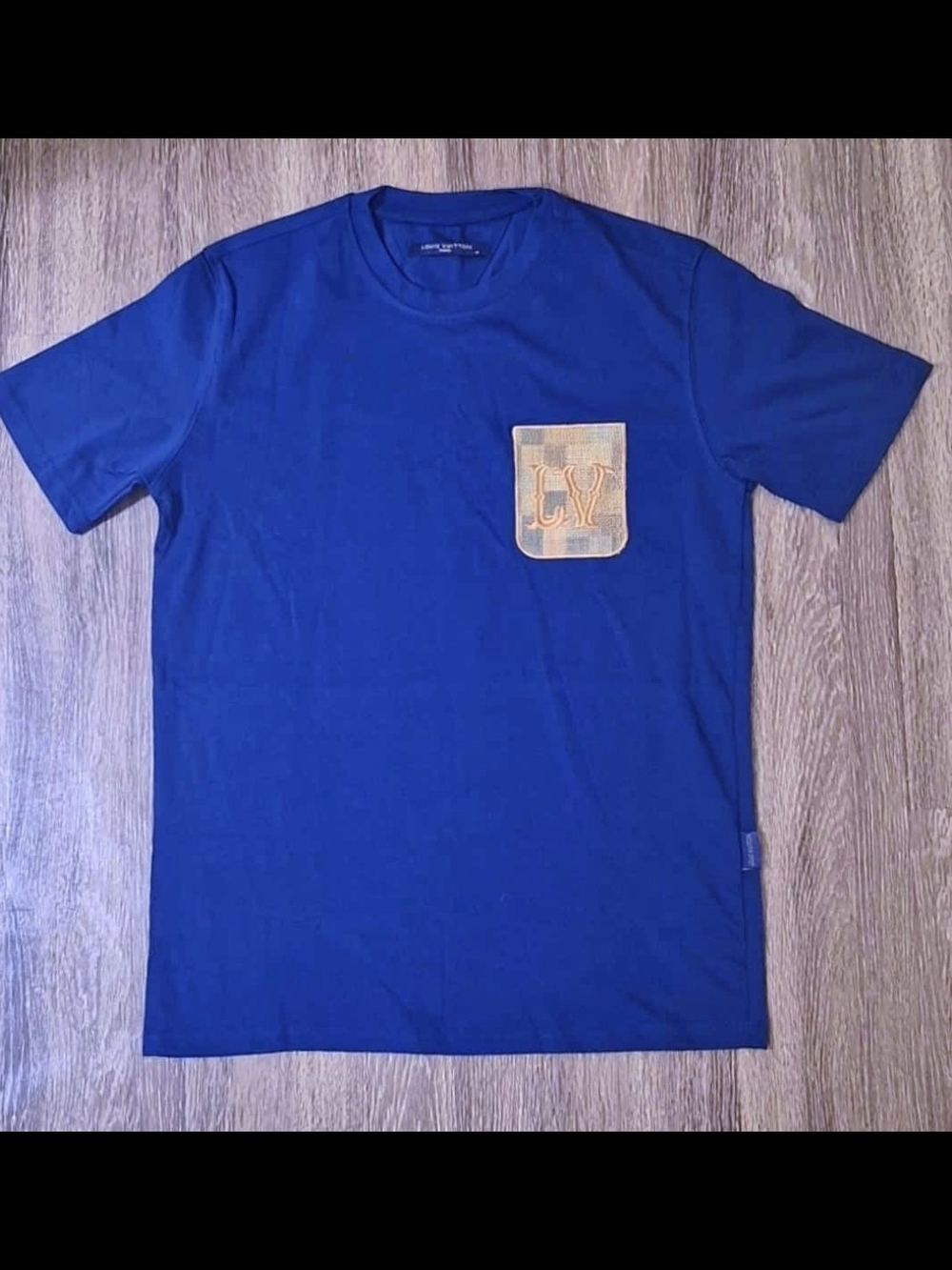 Men's Blue Crewneck T‑Shirt with Contrast Chest Pocket